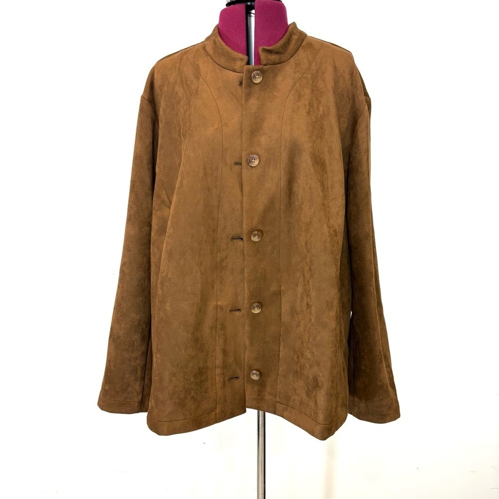 J. Jill NEW Chestnut Brown Vegan Suede Button-Down Classic Barn jacket sz 4X